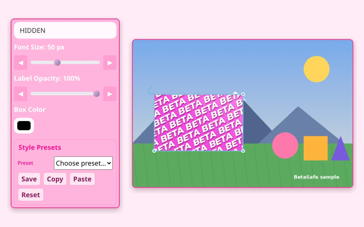 Black Boxes styled with different presets